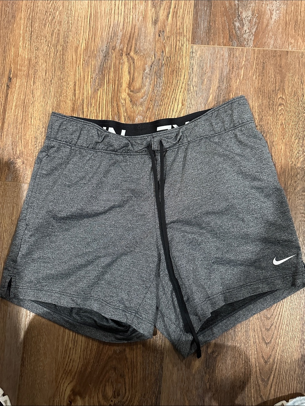 Nike Women's Dark Heather Gray Athletic Shorts with Black Drawcord